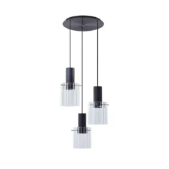 Lucande-riippuvalaisin Eirian, Ø 40 cm, 3-valo, musta, lasia