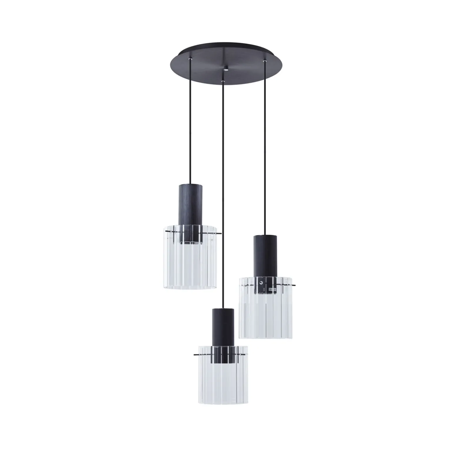 Lucande-riippuvalaisin Eirian, Ø 40 cm, 3-valo, musta, lasia