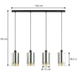 Lucande-riippuvalaisin Sterzy, 105 cm pitkä, harmaa, lasi, 4-valo.