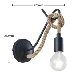 Lucande seinävalaisin Ropina, musta, hamppuköysi, korkeus 25cm
