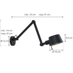 Lucande seinävalaisin Silka, musta, metallia, 9,5 cm korkeus
