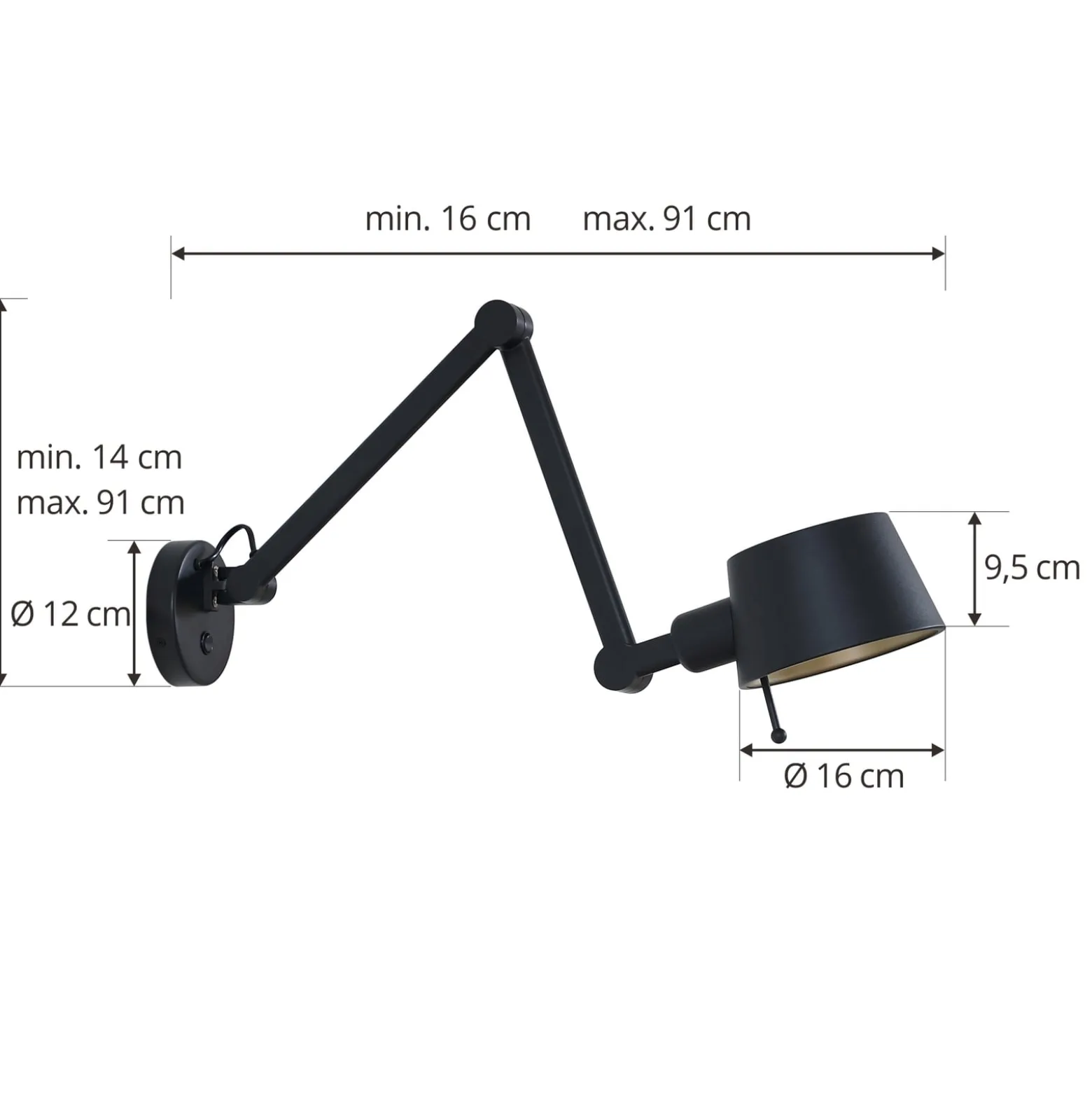 Lucande seinävalaisin Silka, musta, metallia, 9,5 cm korkeus