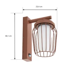 Lucande ulkoseinävalaisin Chandan, ruoste, anturi, IP44, E27