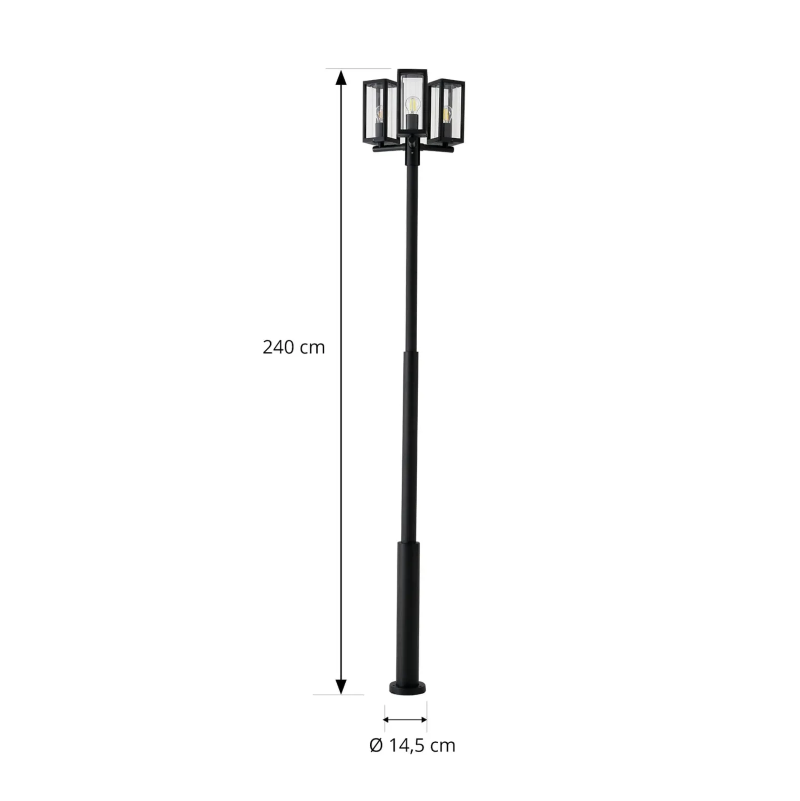 Lucande ulkovalaisin Siveta, 240cm, 3-lamppuinen, musta, E27, IP65