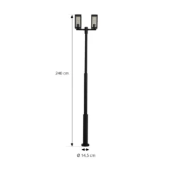 Lucande ulkovalaisin Siveta, 240 cm, 2-lamppuinen, musta, E27, IP65
