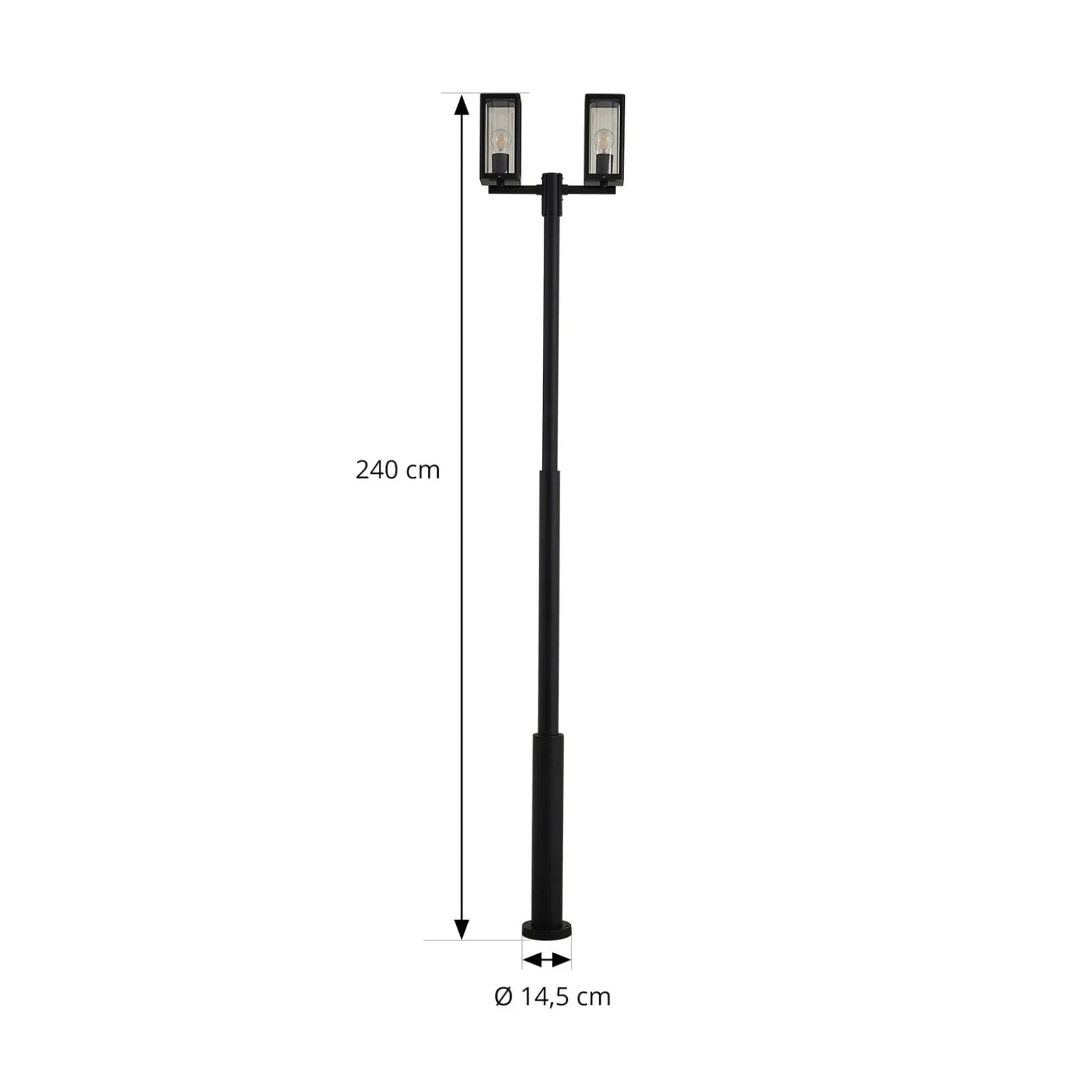 Lucande ulkovalaisin Siveta, 240 cm, 2-lamppuinen, musta, E27, IP65