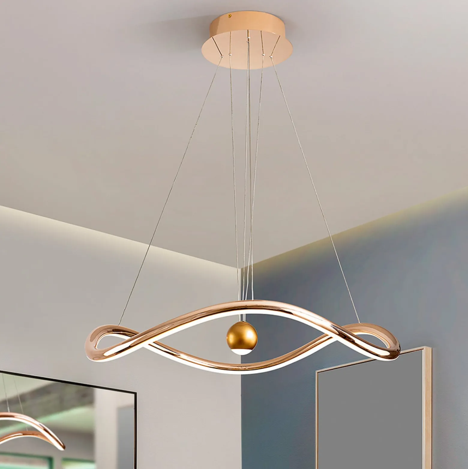 Älykäs LED-riippuvalaisin Romina, Ø 78 cm, kullattu metalli CCT