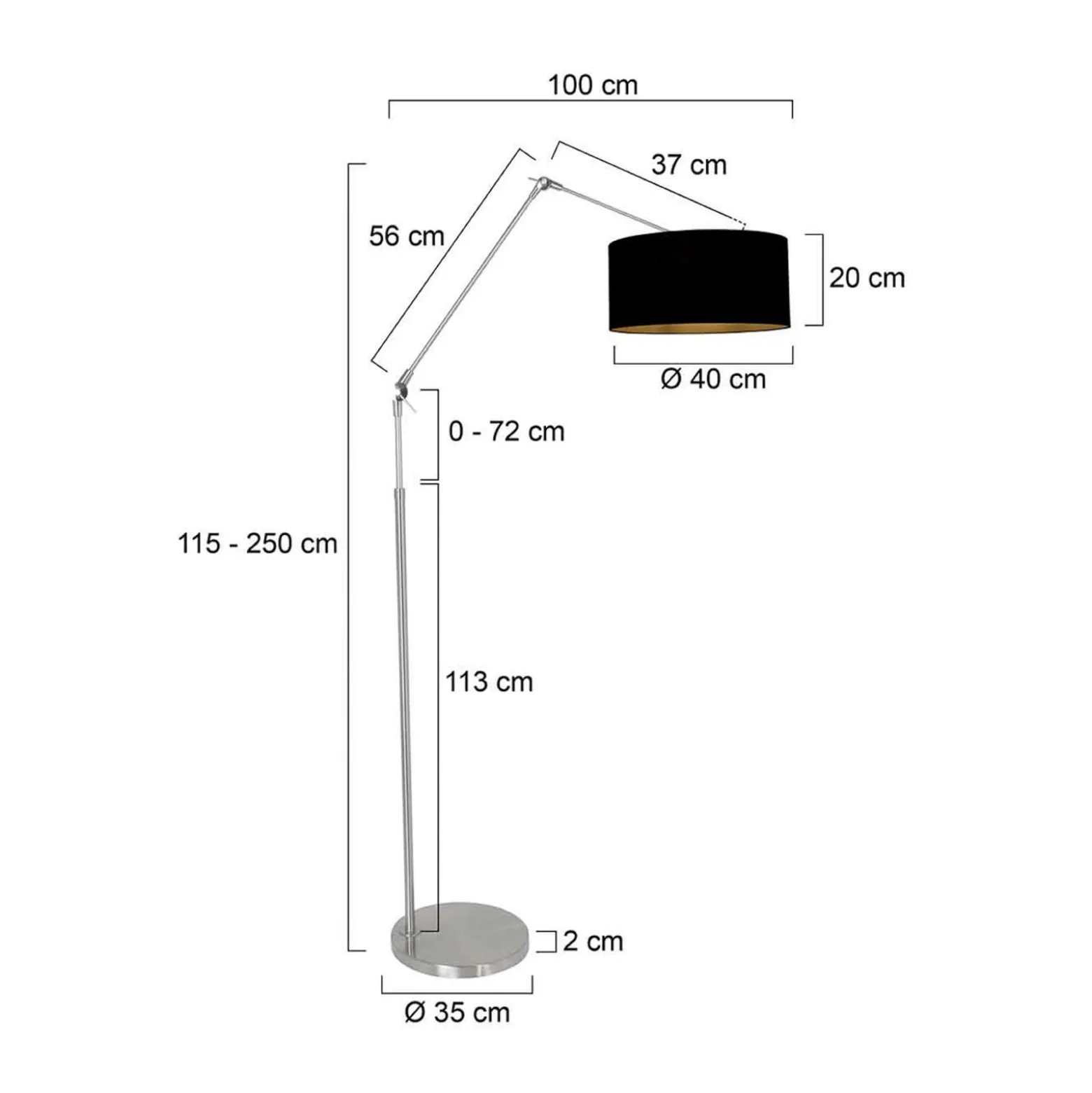 Maavalaisin Prestige Chic teräksenvärinen/musta-kultainen korkeus 250 cm