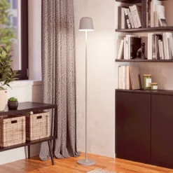Mannera-L-LED-akku-terassivalaisin, harmaa, korkeus 140 cm, metallia
