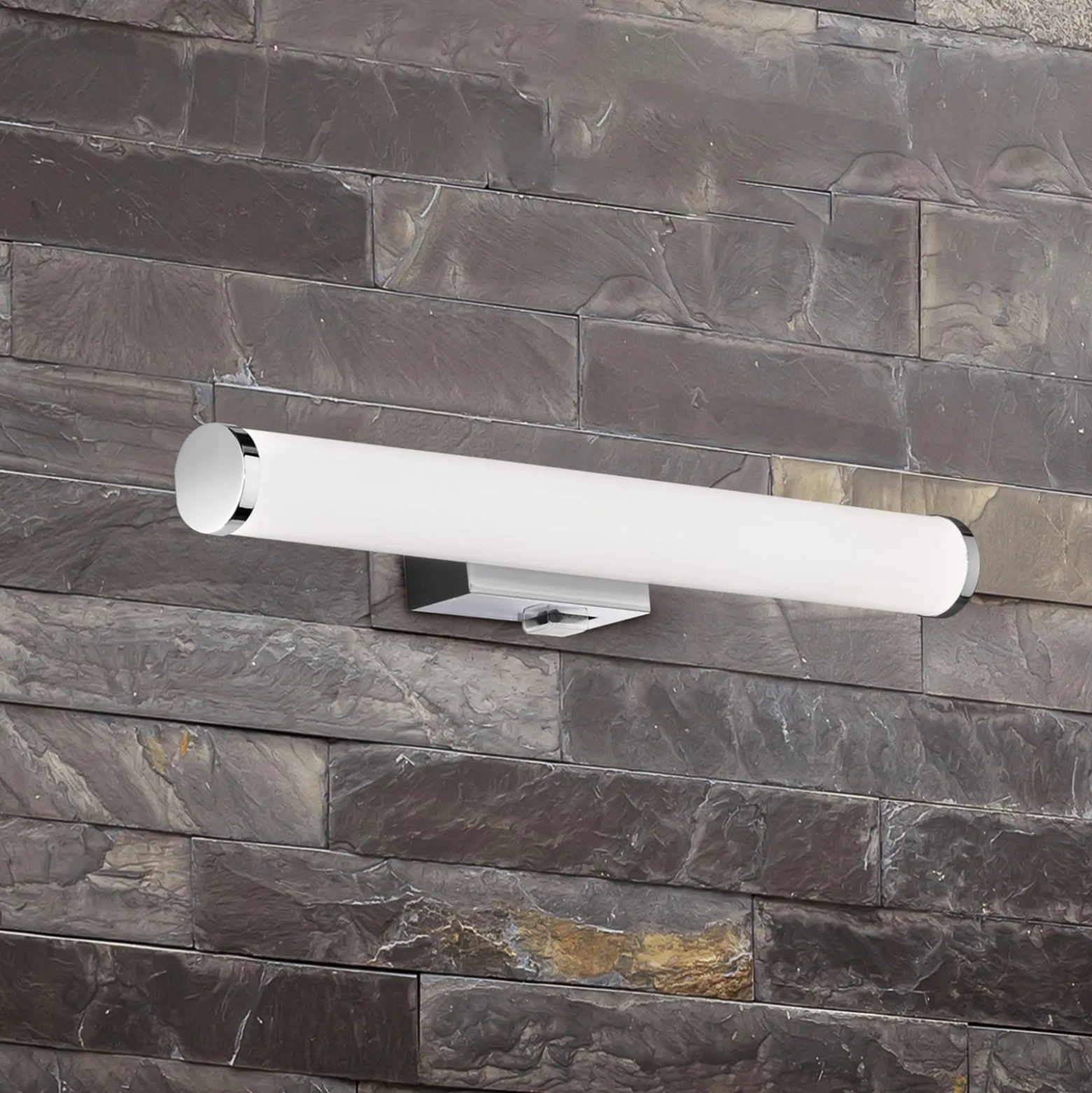 Mattimo LED-seinävalaisin, leveys 40 cm, kromi, kytkin