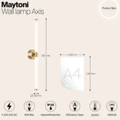 Maytoni LED-seinävalaisin Axis, kullanvärinen, korkeus 63 cm