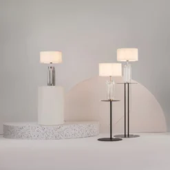 Maytoni Muse pöytävalaisin, valkoinen, korkeus 53 cm, tekstiili/lasi