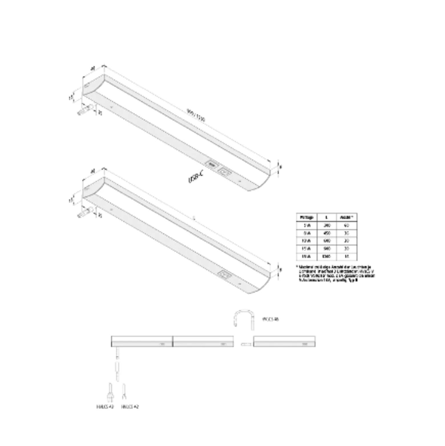 ModuLite F LED-kaappivalaisin, musta, 45 cm, 3 000 K, alumiini