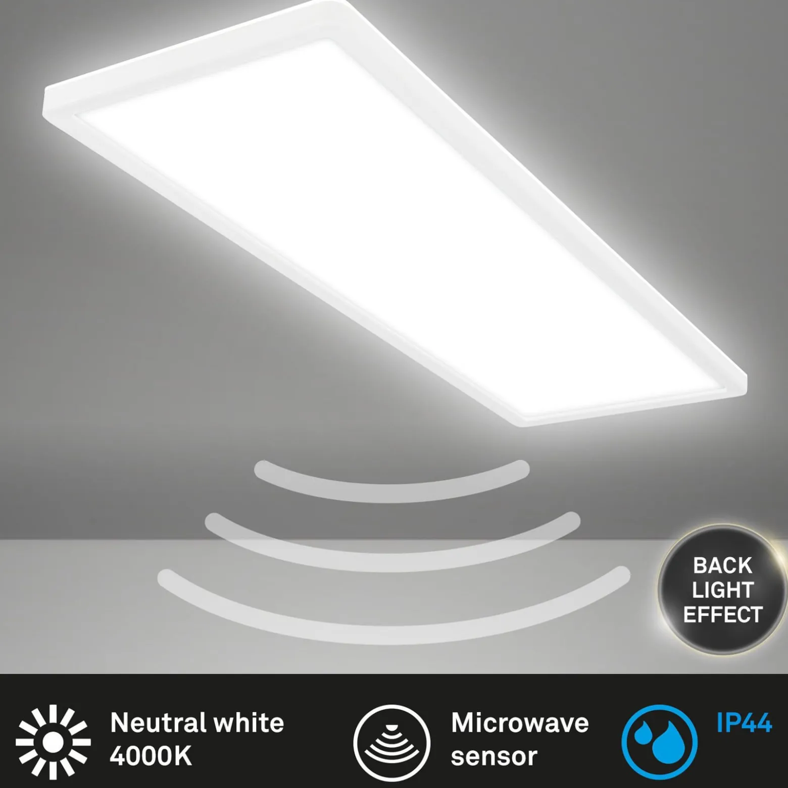 Move LED-paneeli, anturi, 58 x 20 cm, IP44, muovi, valkoinen