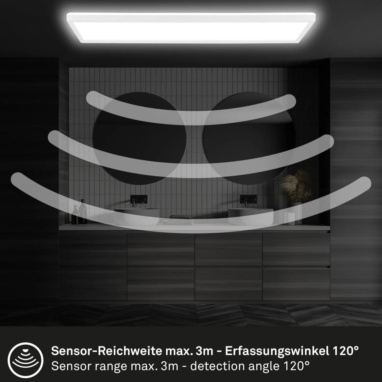 Move LED-paneeli, anturi, 58 x 20 cm, IP44, muovi, valkoinen