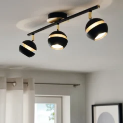 Mustakultainen LED-kattovalaisin Nocito – 3-lampp.