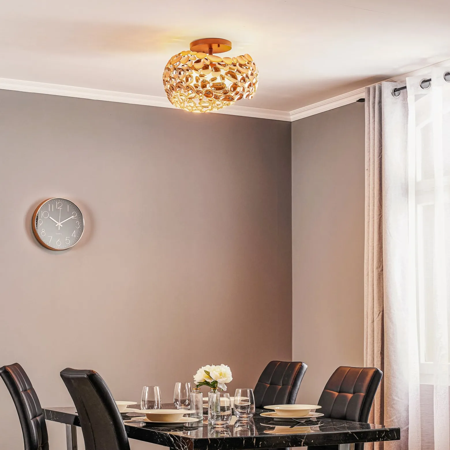 Narisa LED-kattovalaisin, Ø 46 cm, ruusukultaa
