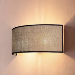 Nature-seinälamppu, juutti/musta, leveys 40 cm, tekstiili, valo ylös/alas