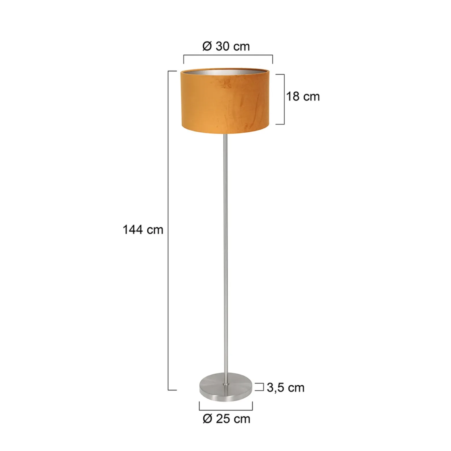 Noor-lattiavalaisin, teräs/kultainen velour, korkeus 144 cm, E27