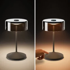 Numotion LED ladattava pöytävalaisin, grafiitti, lasi, IP54, himmennettävä