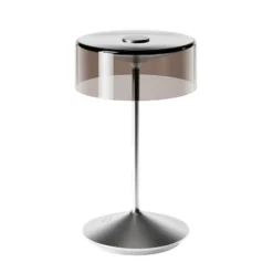 Numotion LED ladattava pöytävalaisin, hopea, lasi, IP54, himmennettävä