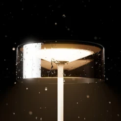 Numotion LED ladattava pöytävalaisin, hopea, lasi, IP54, himmennettävä