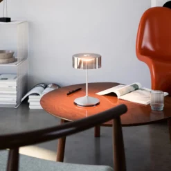 Numotion LED ladattava pöytävalaisin, hopea, lasi, IP54, himmennettävä