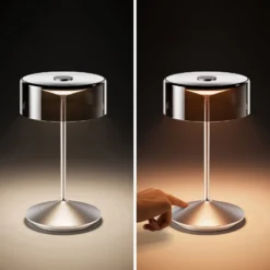 Numotion LED ladattava pöytävalaisin, hopea, lasi, IP54, himmennettävä