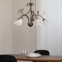 Odino riippuvalaisin, 5-lamppuinen, pronssinvärinen, metalli, lasi