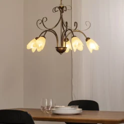 Odino riippuvalaisin, 5-lamppuinen, pronssinvärinen, metalli, lasi