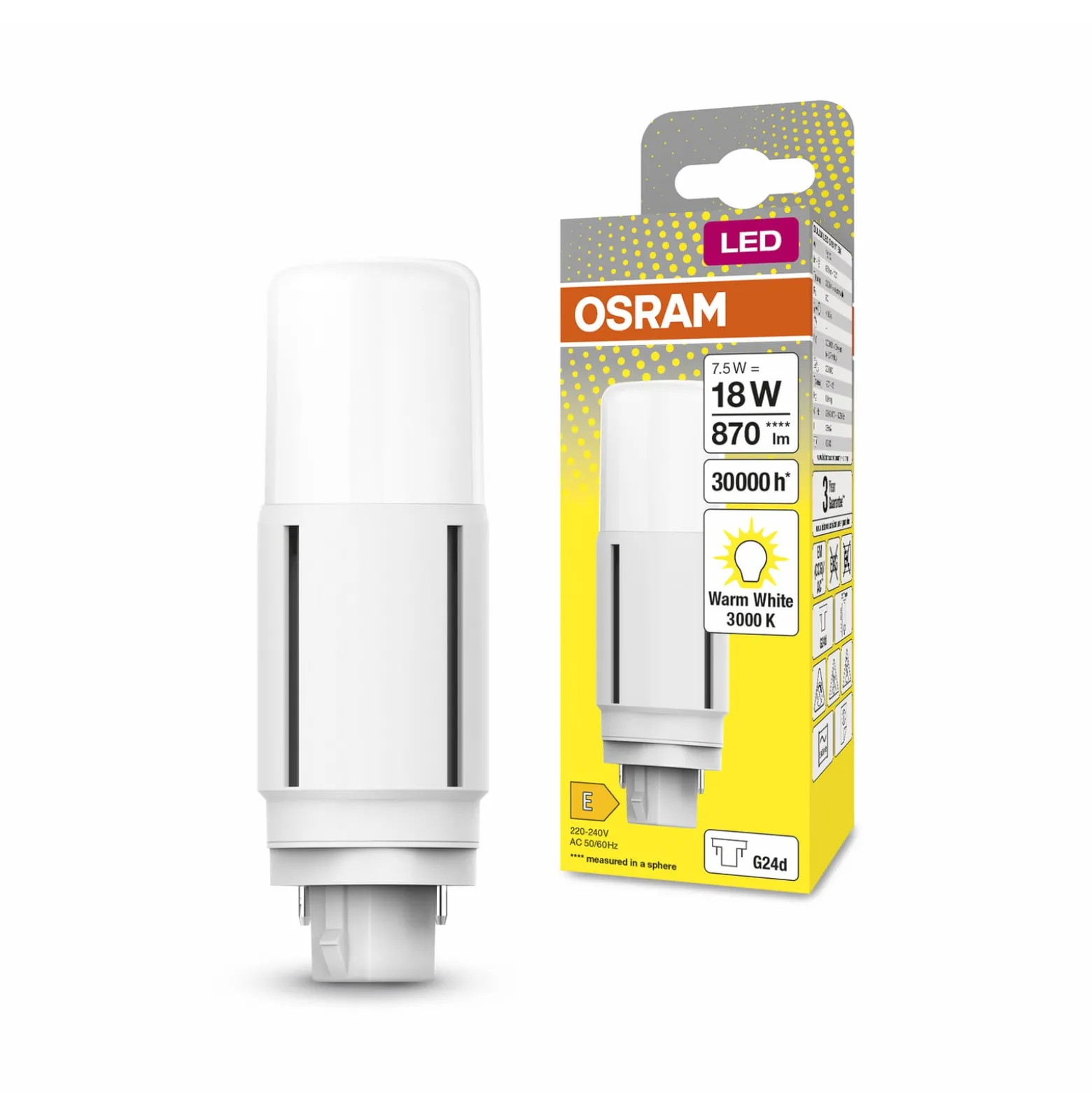 OSRAM Dulux LED-lamppu G24d D18 VT EM/AC 7,5W 830