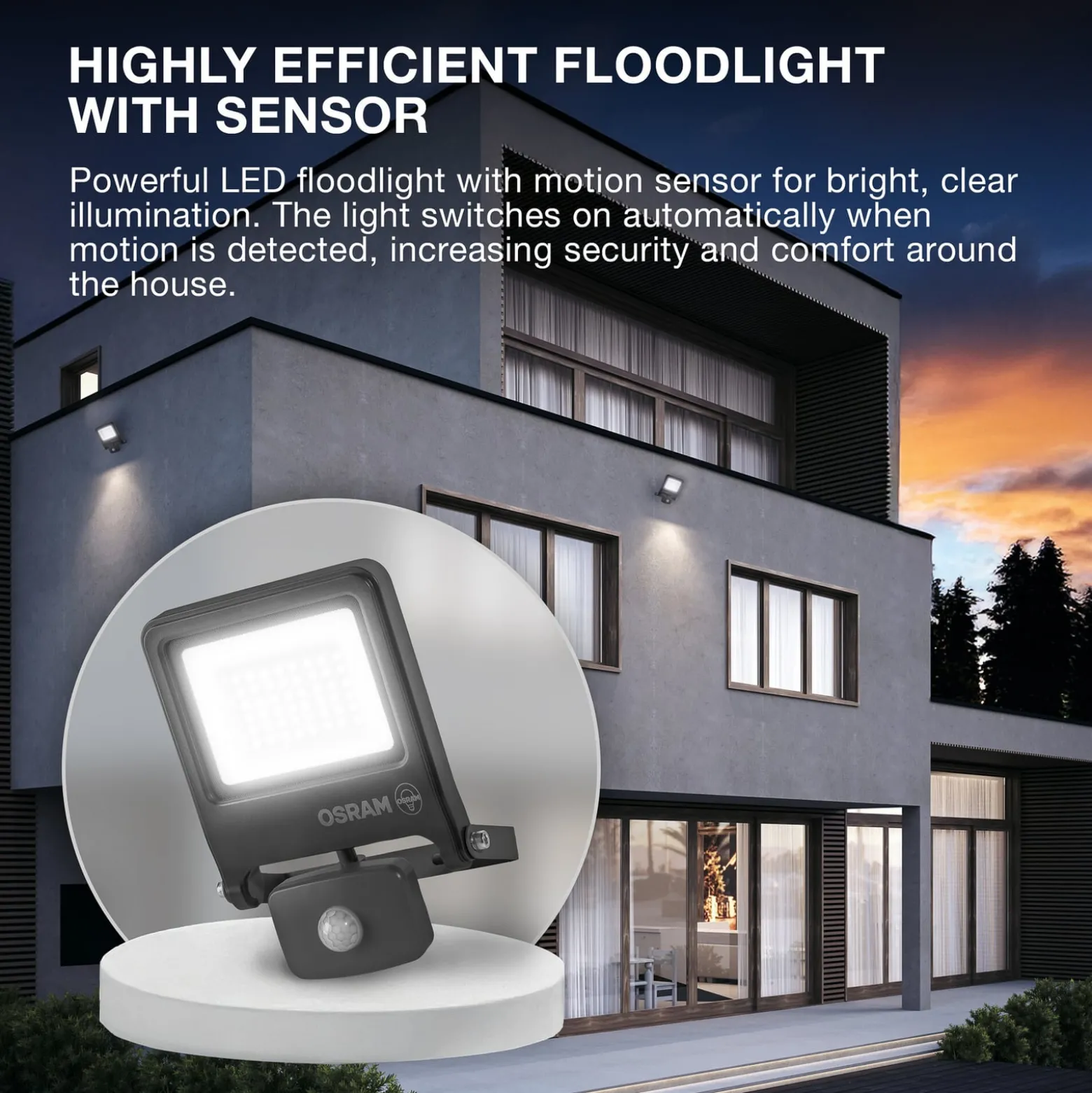 OSRAM kohdevalaisin ulos ENDURA FLOOD, harmaa, anturi 50 W 840 IP44