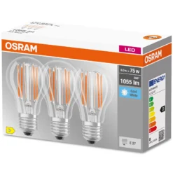 OSRAM-LED-filamenttilamppu E27 Base 7,5W 4000K 3 x