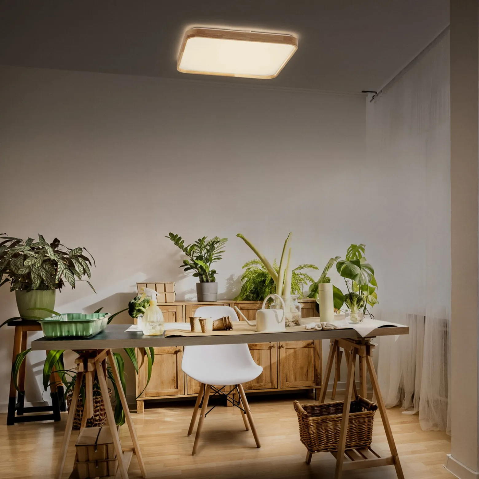 OSRAM LED-kattovalaisin ORBIS ALICIA, 50 x 50 cm, puu, clickdim