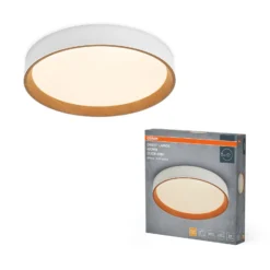 OSRAM LED-kattovalaisin ORBIS LARIOS, valkoinen/puu, halkaisija 49 cm,