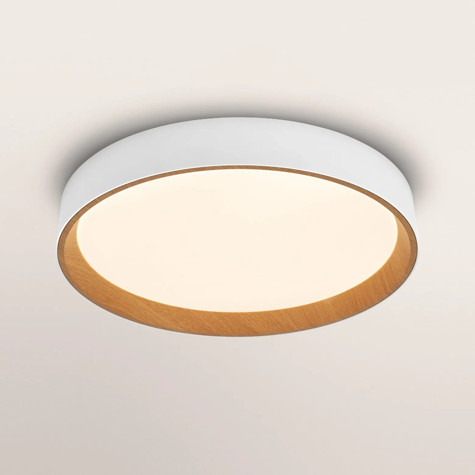 OSRAM LED-kattovalaisin ORBIS LARIOS, valkoinen/puu, halkaisija 49 cm,