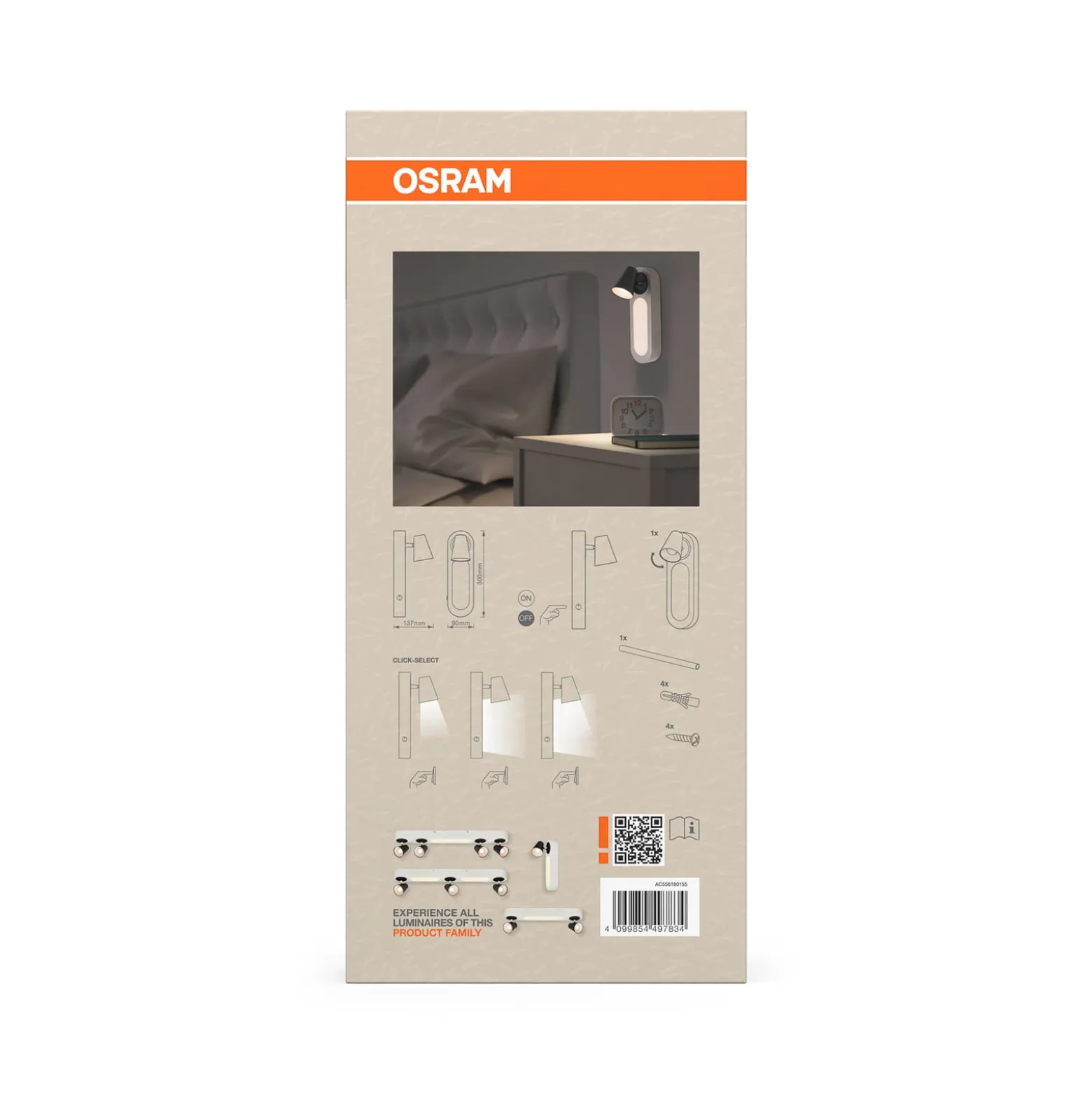 OSRAM LED-seinävalaisin NEPTUNE, valkoinen, 1 spotti, metallikytkin