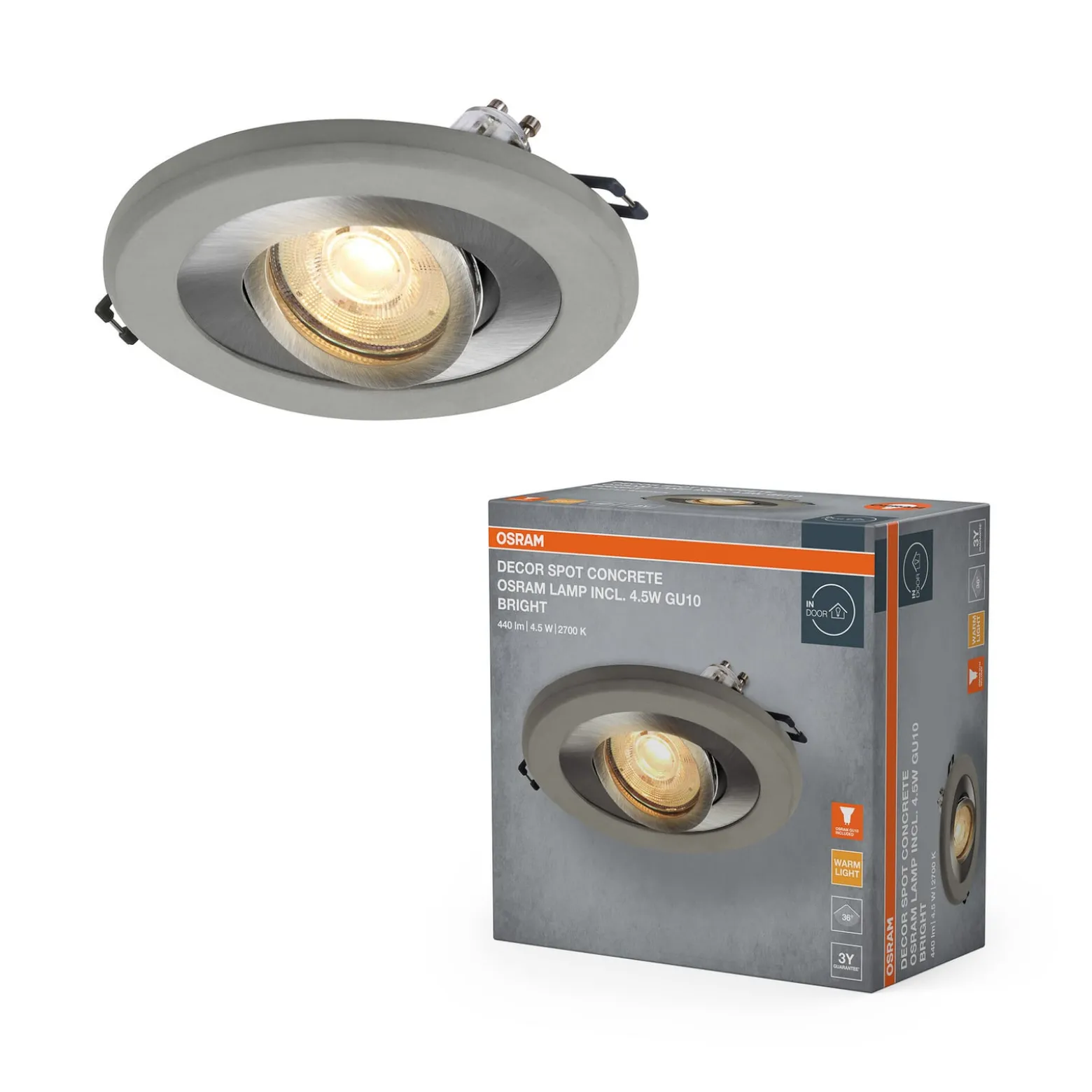 OSRAM-upotettava LED-kohdevalaisin, betoninvaalea/nikkeli, Ø 12 cm, GU10-LED