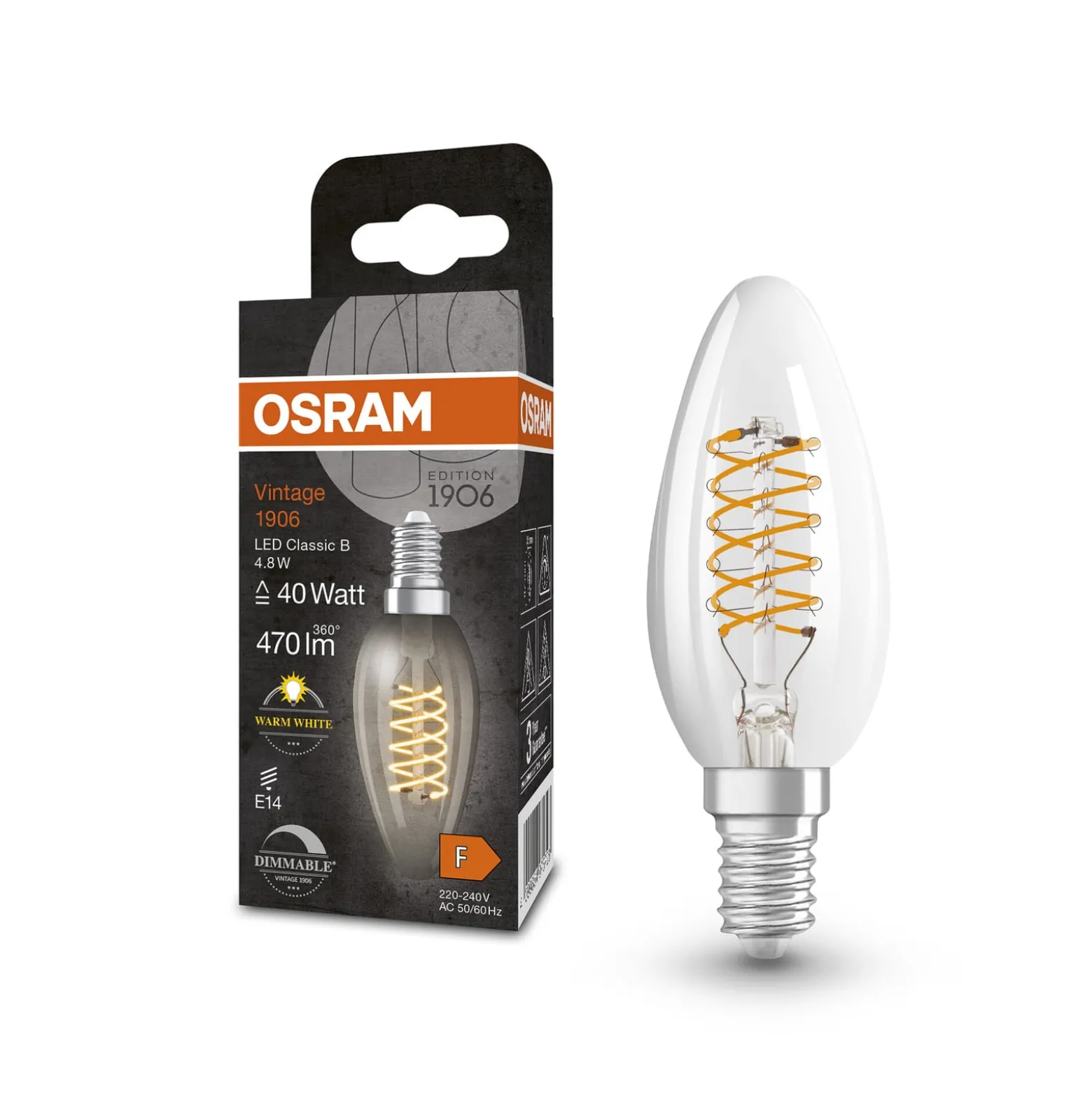 OSRAM Vintage 1906 LED-kynttilä E14 4,8W 827