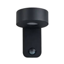 Palosco-LED-ulkoseinälamppu, musta, korkeus 17 cm, metallia, liiketunnistin