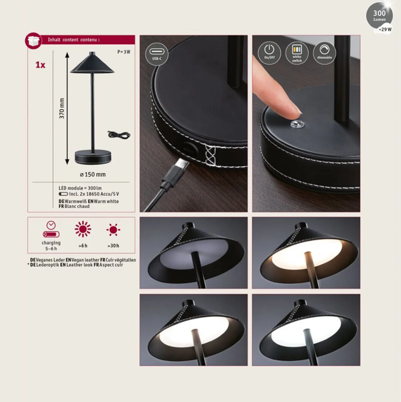 Paulmann LED-akkukäyttöinen pöytälamppu Pellini, musta, alas, CCT
