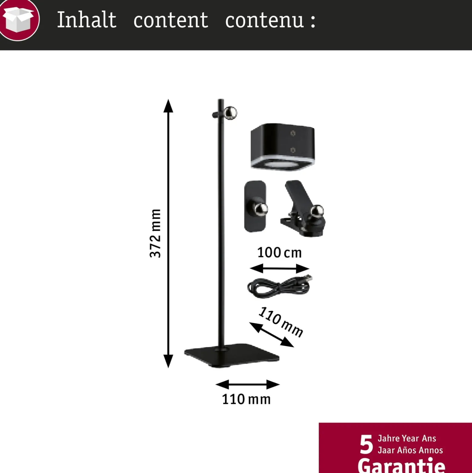 Paulmann LED-akkupöytälamppu Varia, musta, 37 cm himmennettävä CCT