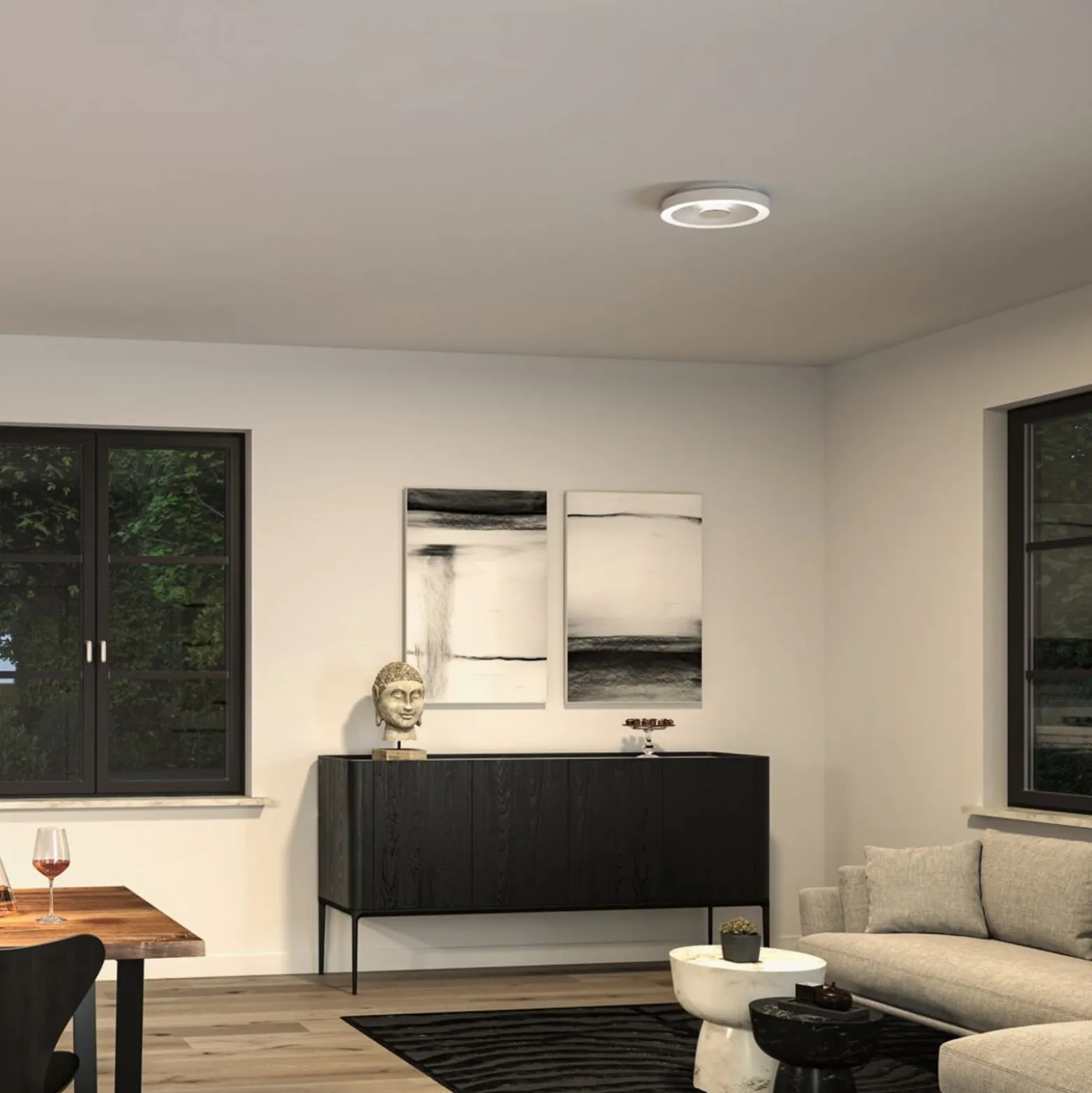 Paulmann LED-kattovalaisin Volea, valkoinen/hopea Ø 32 cm IP44 himmennettävä