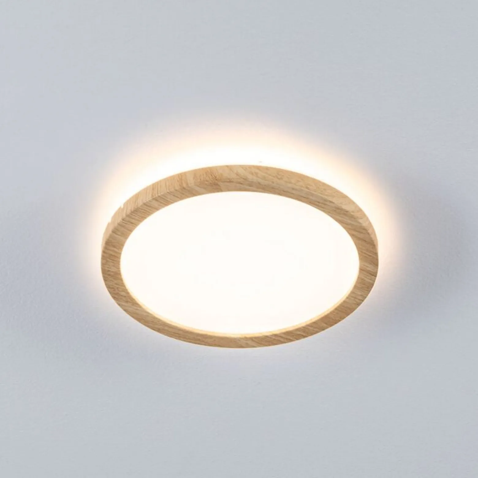 Paulmann LED-paneeli Atria Shine, halkaisija 19 cm, puu, IP44, 3000 K,
