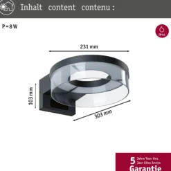 Paulmann LED-tunnistimella varustettu ulkoseinävalaisin Capera, antrasiitti,