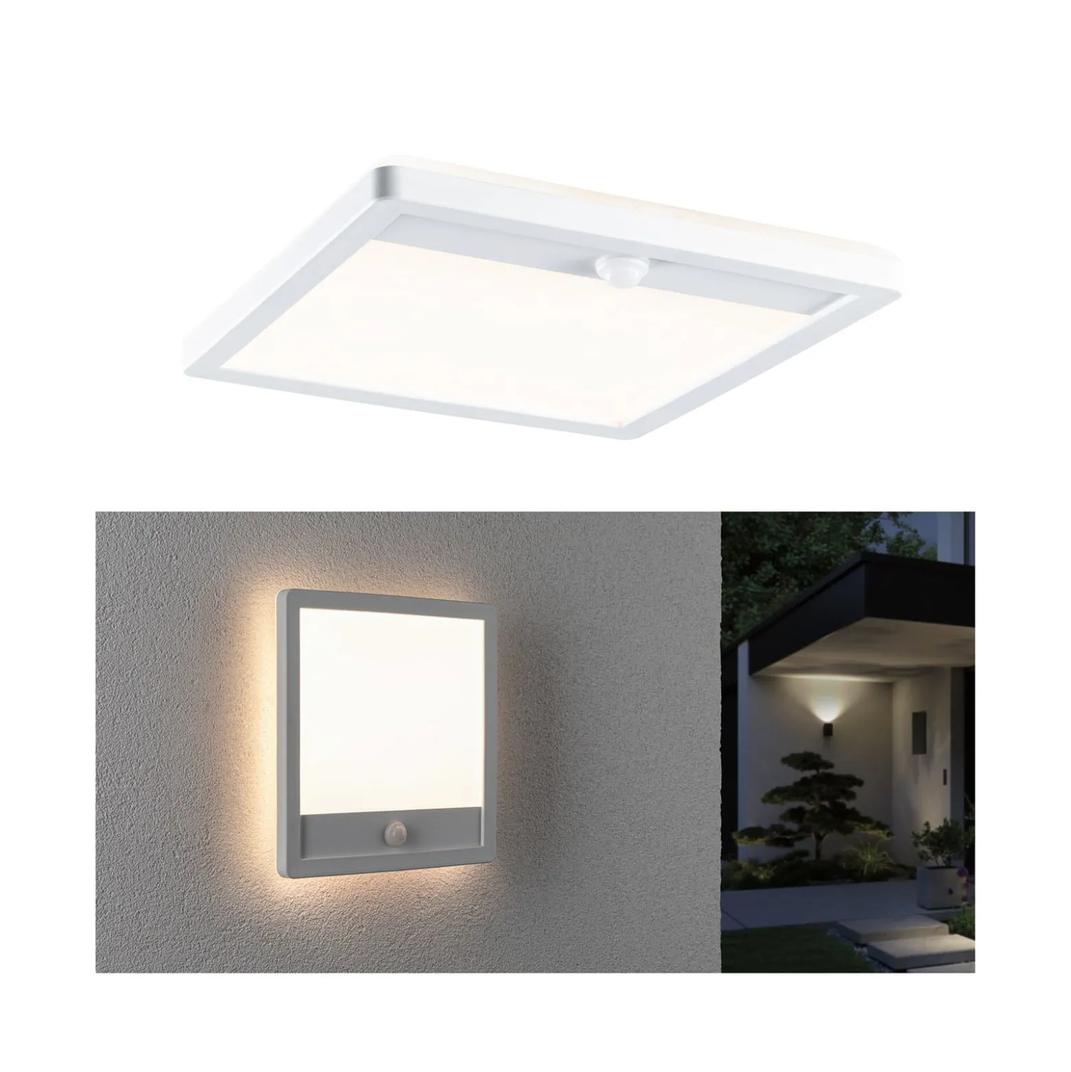 Paulmann LED-ulkoseinälamppu Lamina, valkoinen, IP44, anturi