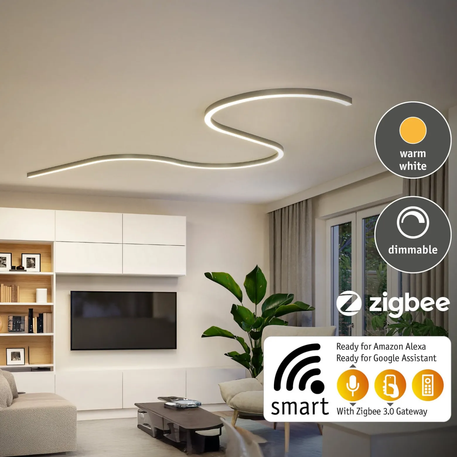 Paulmann Linion-valolista, kromi, 1 m, Master ZigBee-muuntaja