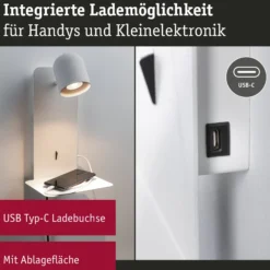 Paulmann Malena USB -seinäkohdevalo tasolla, valk.