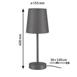 Paulmann Stellan II -pöytävalaisin, harmaa, korkeus 40 cm, tekstiili