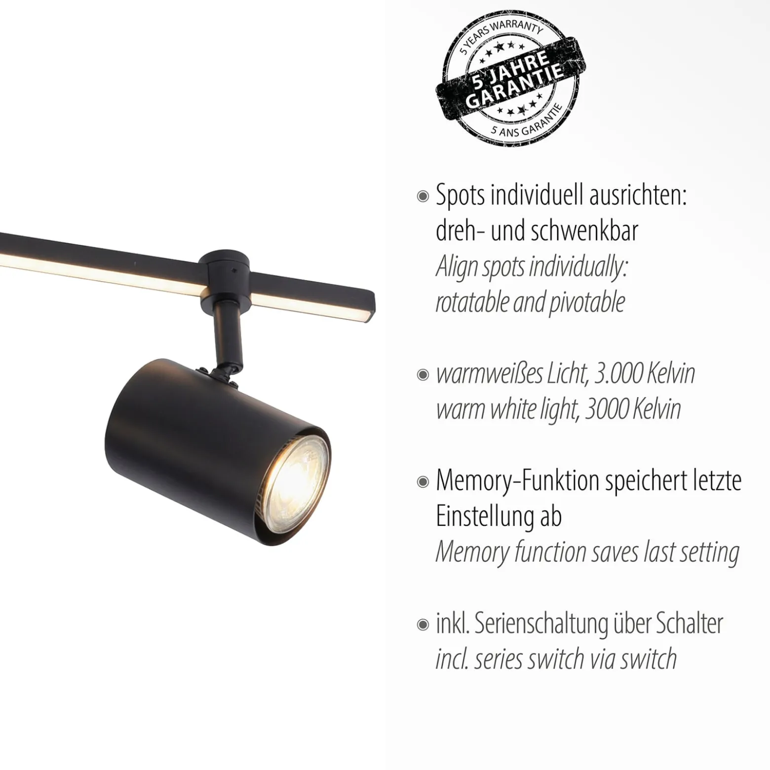 Paul Neuhaus LED-kattovalaisin Barik, 120 cm, säädettävä